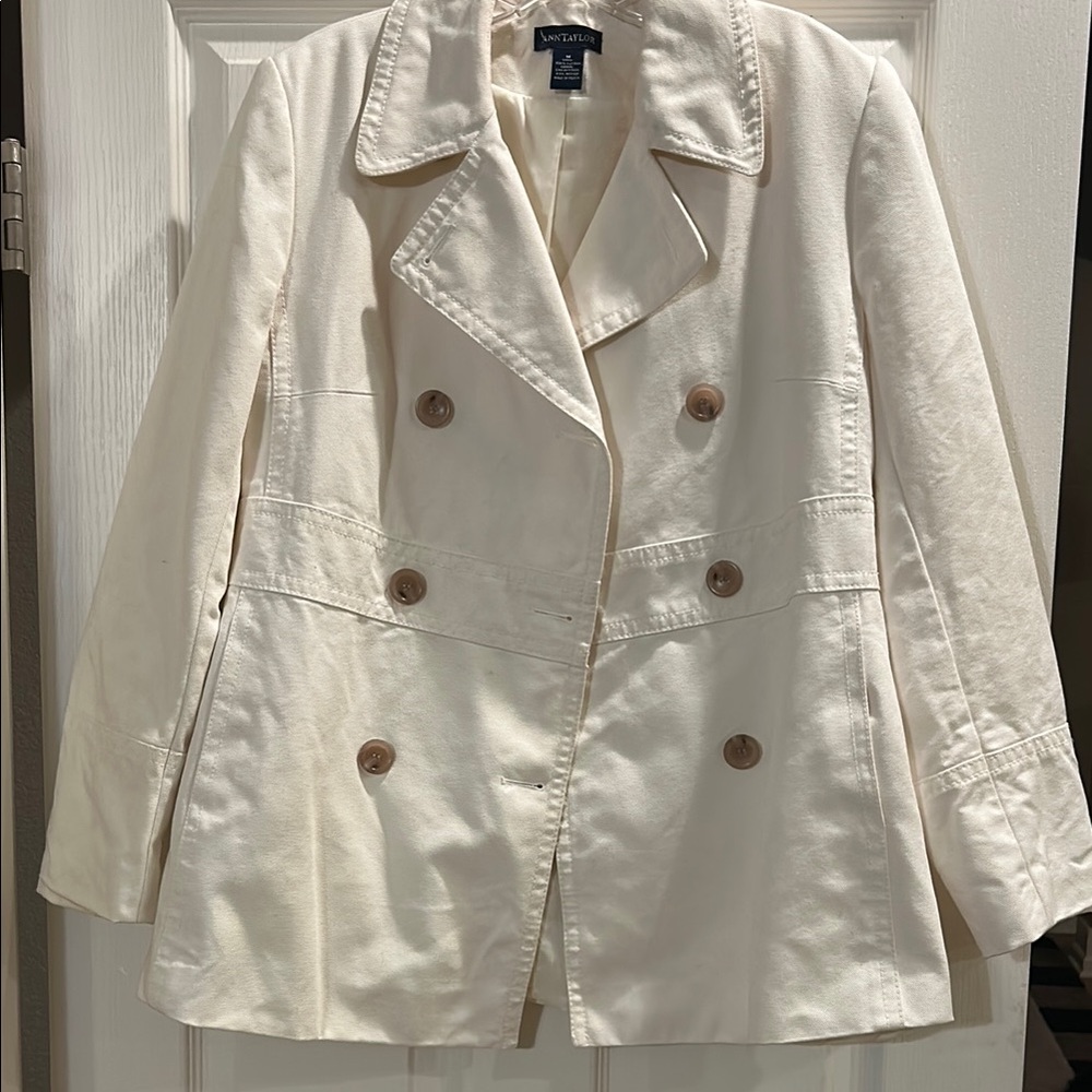 Ann Taylor Cream Pea Coat Double-Breasted Style